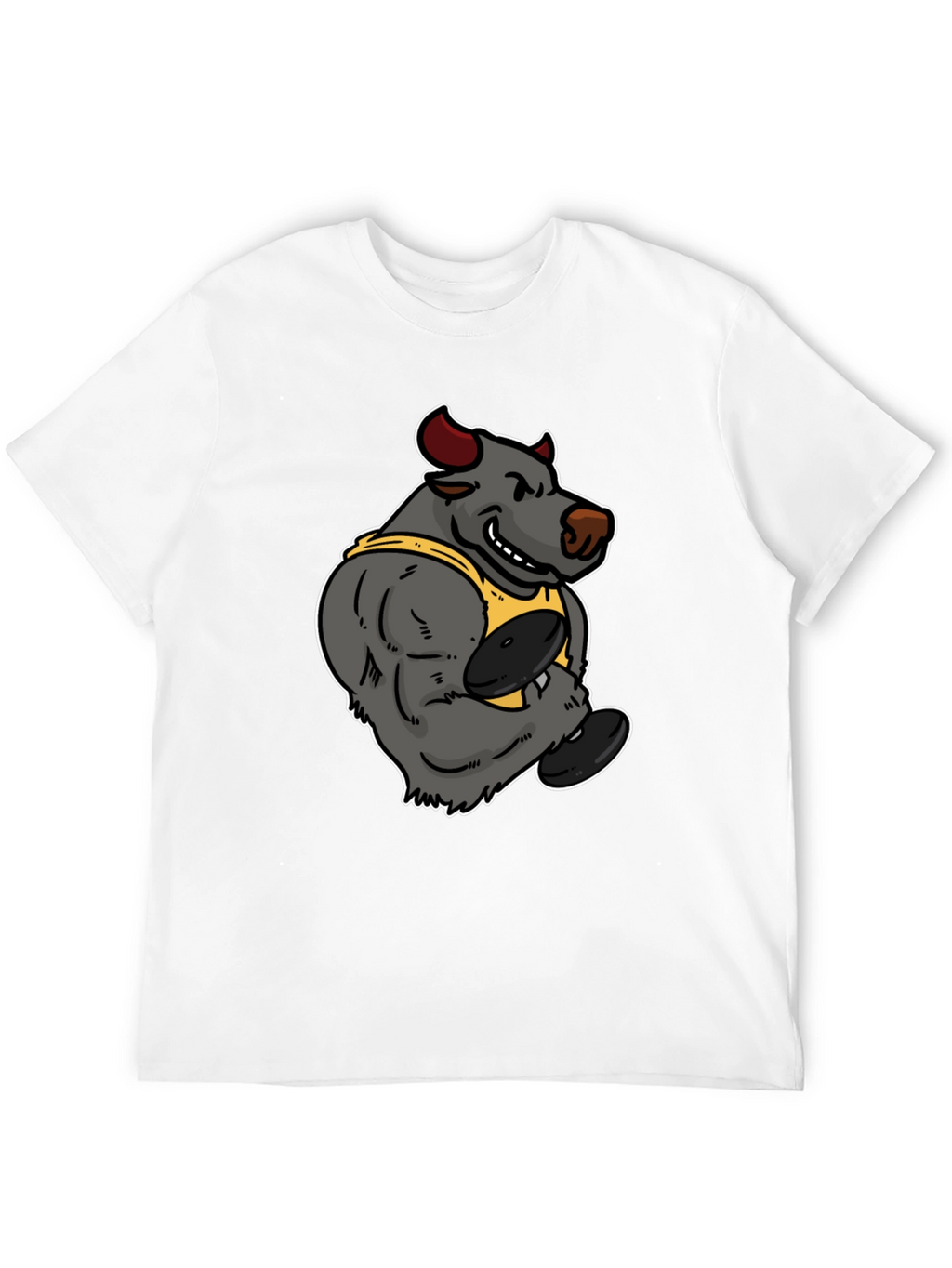 Cartoon Bull Weightlifter Graphic Tee