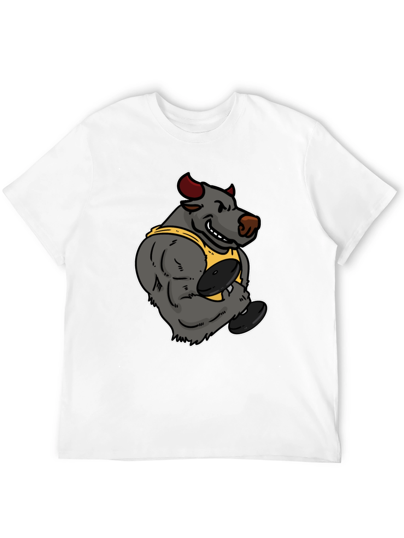 Cartoon Bull Weightlifter Graphic Tee