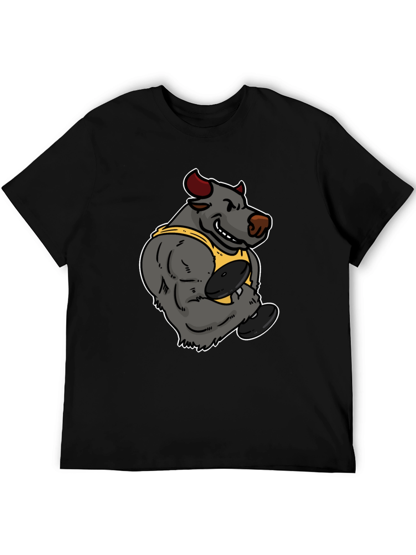 Cartoon Bull Weightlifter Graphic Tee