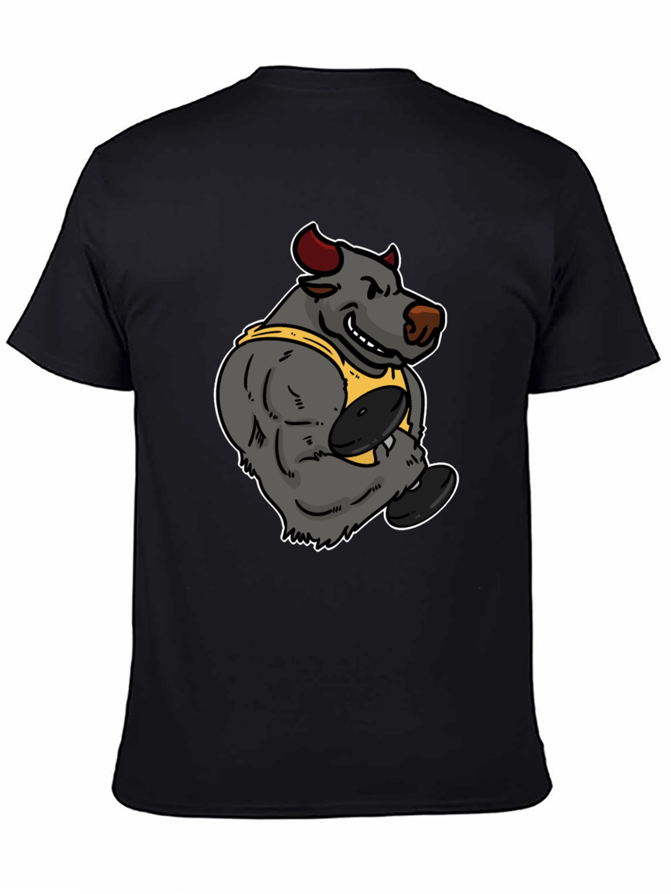 Cartoon Bull Weightlifter Graphic Tee