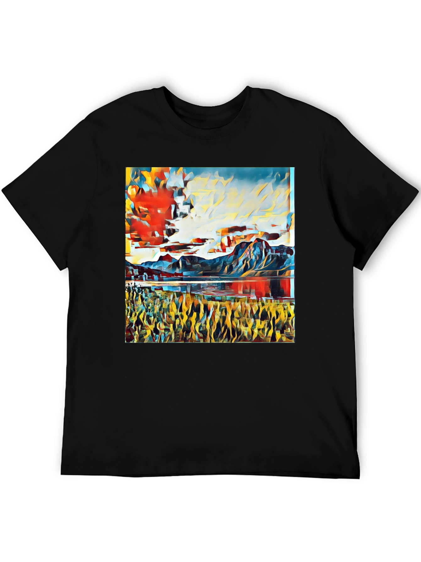 Abstract Landscape Print T-Shirt - Black