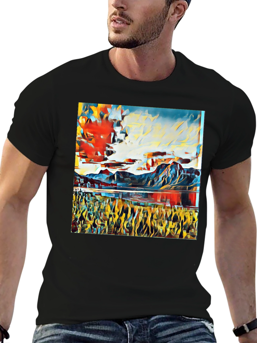 Abstract Landscape Print T-Shirt - Black