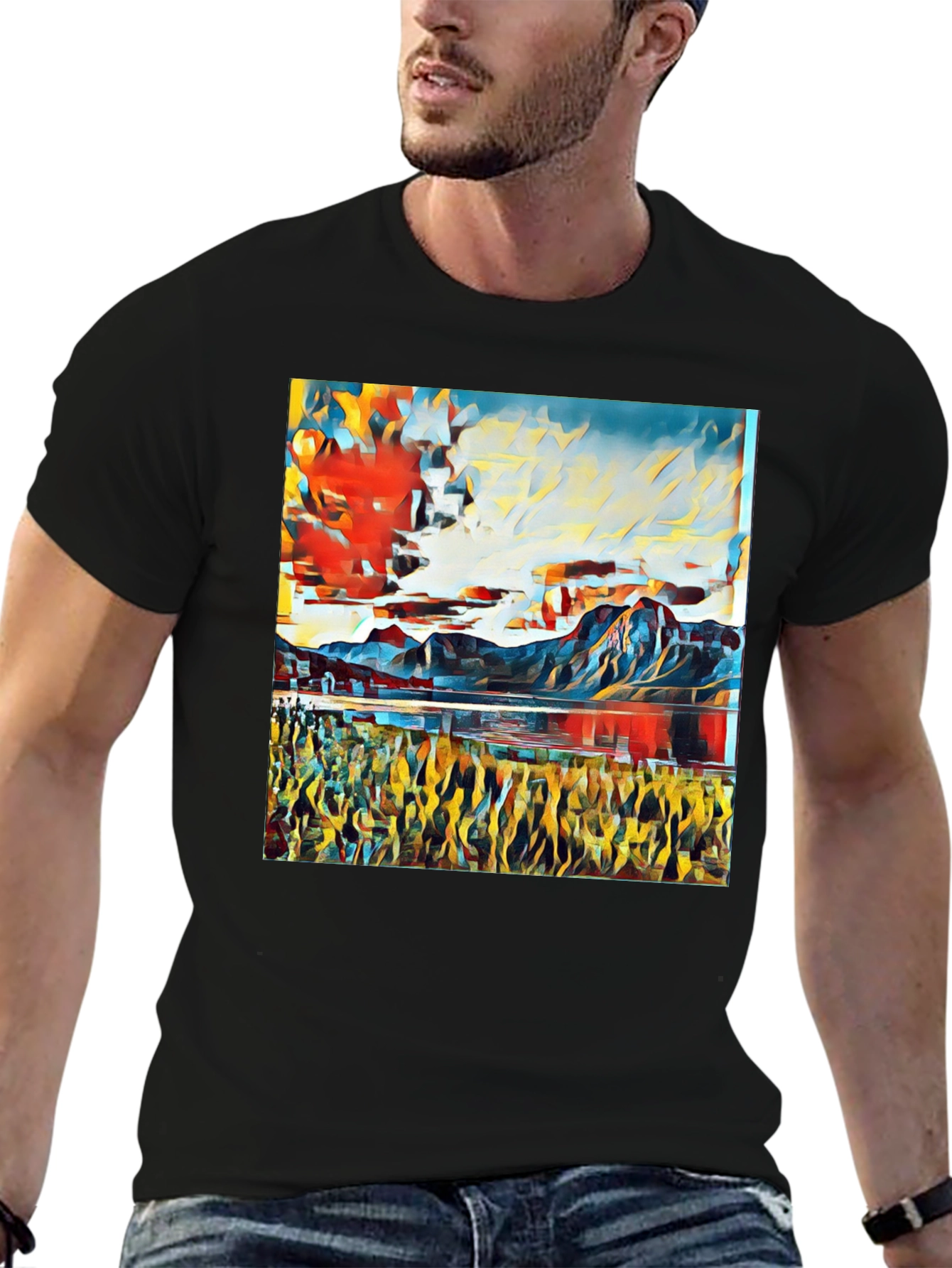 Abstract Landscape Print T-Shirt - Black