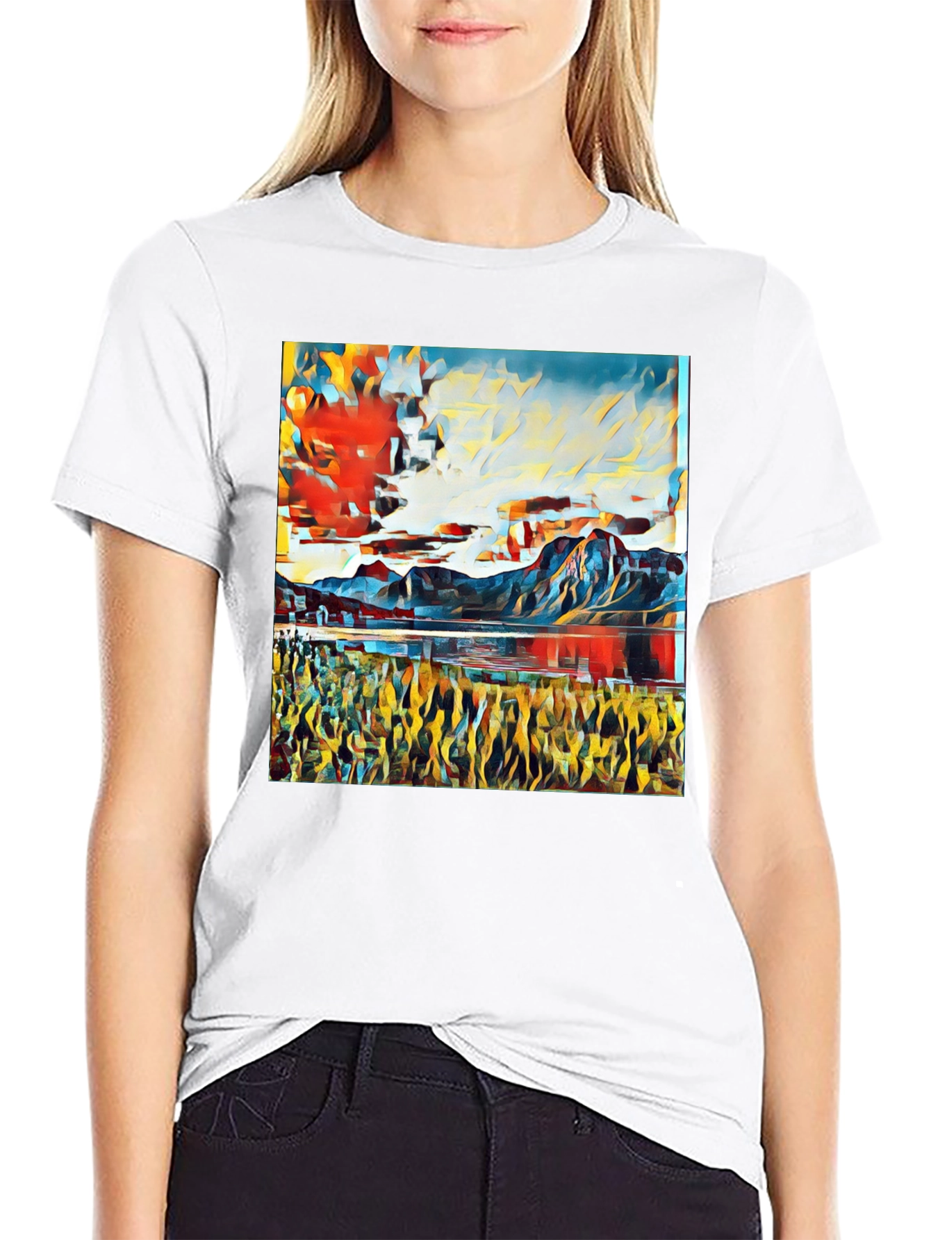 Abstract Landscape Print T-Shirt - Black