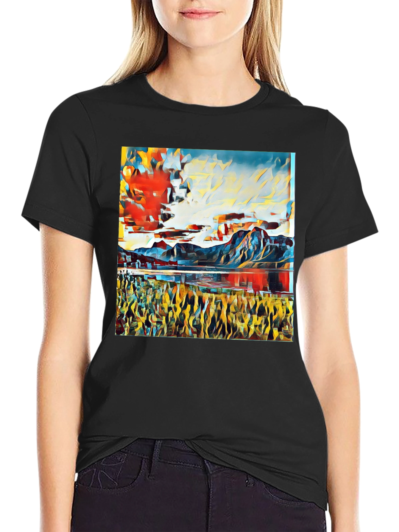 Abstract Landscape Print T-Shirt - Black
