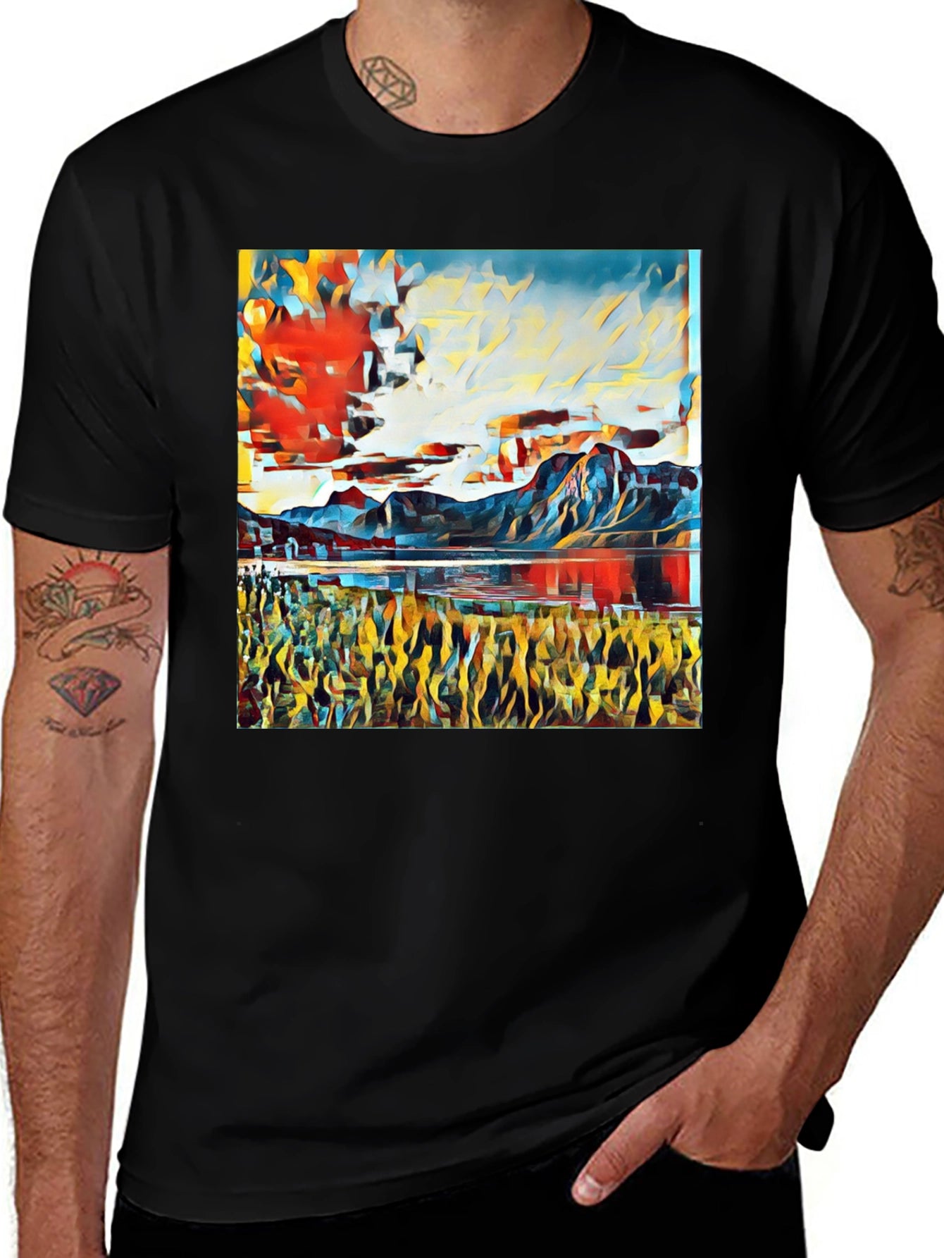 Abstract Landscape Print T-Shirt - Black