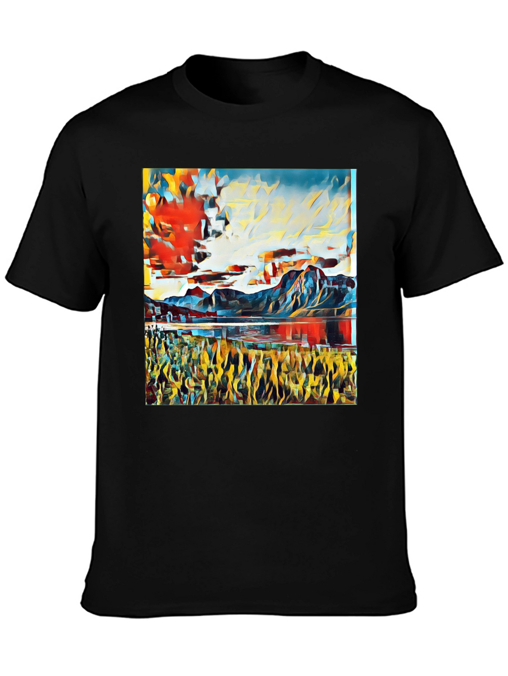 Abstract Landscape Print T-Shirt - Black