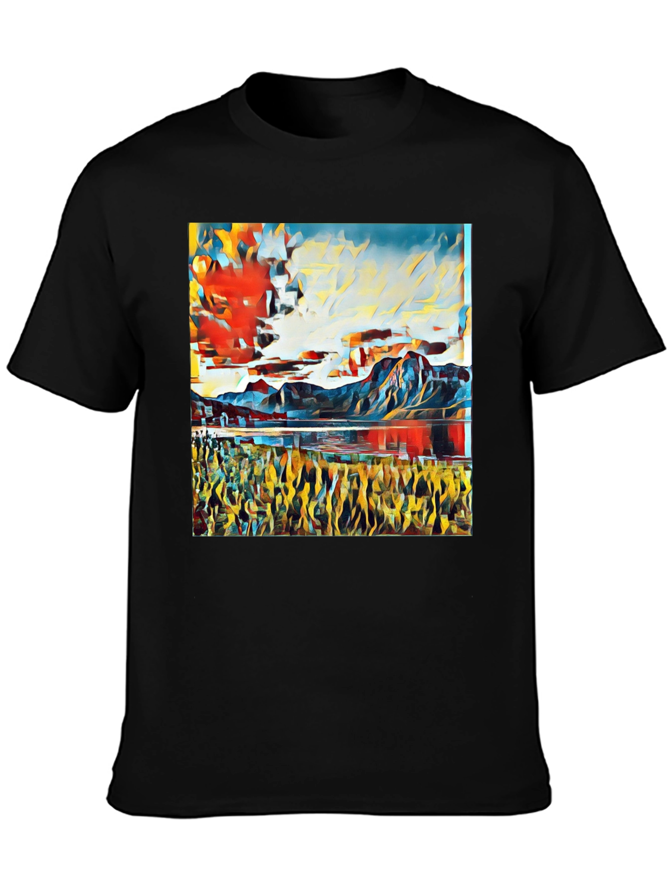Abstract Landscape Print T-Shirt - Black