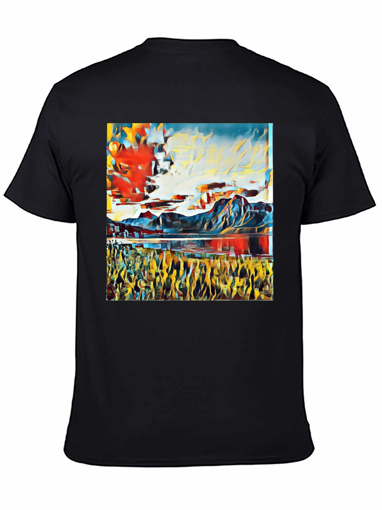 Abstract Landscape Print T-Shirt - Black