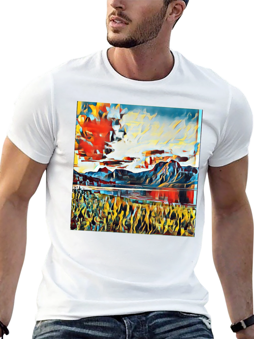 Abstract Landscape Print T-Shirt - Black