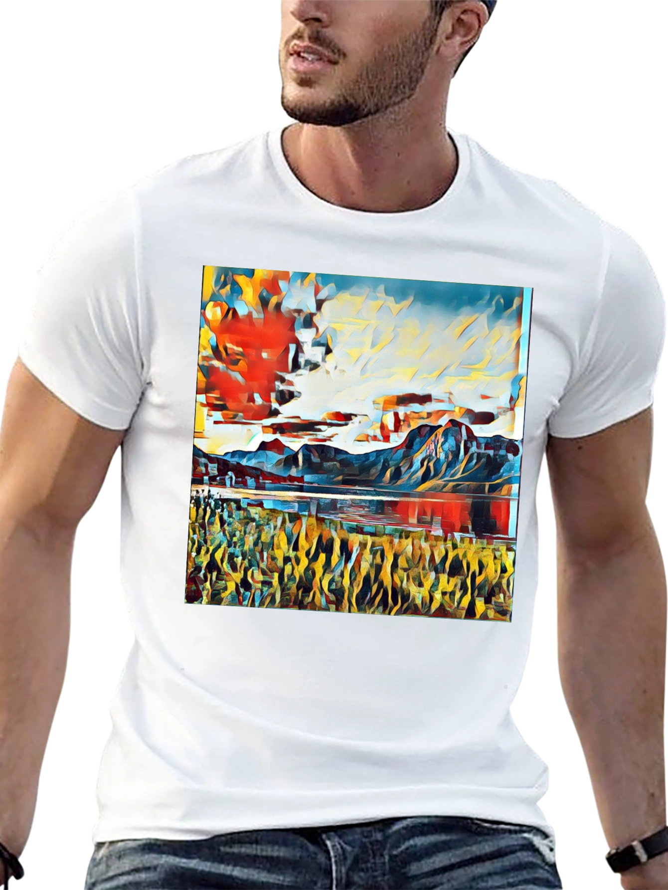 Abstract Landscape Print T-Shirt - Black