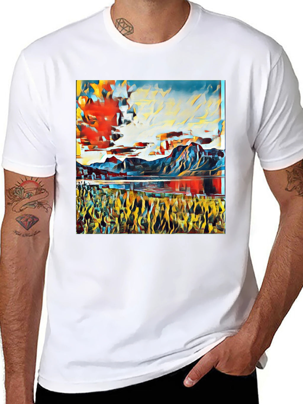 Abstract Landscape Print T-Shirt - Black