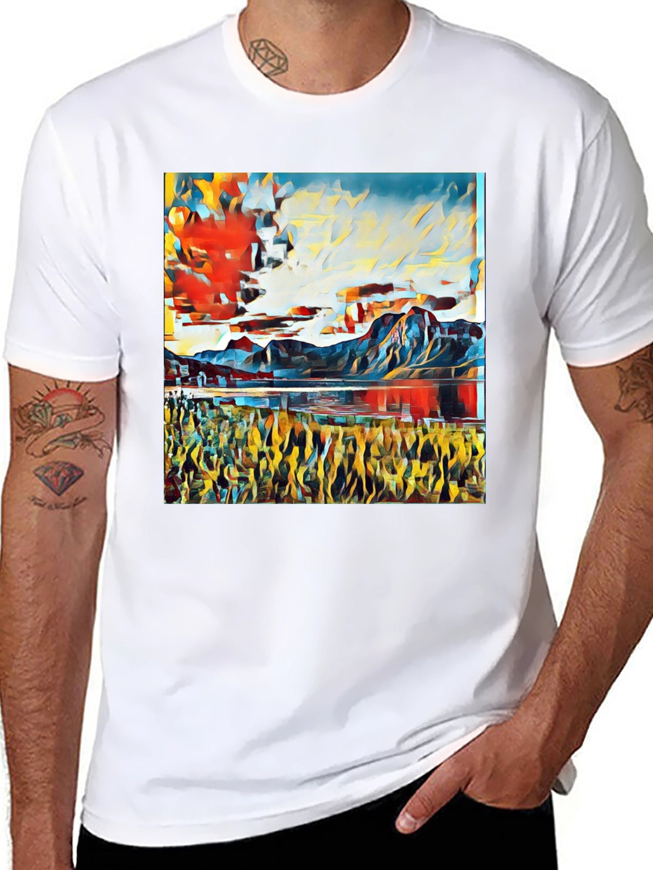 Abstract Landscape Print T-Shirt - Black