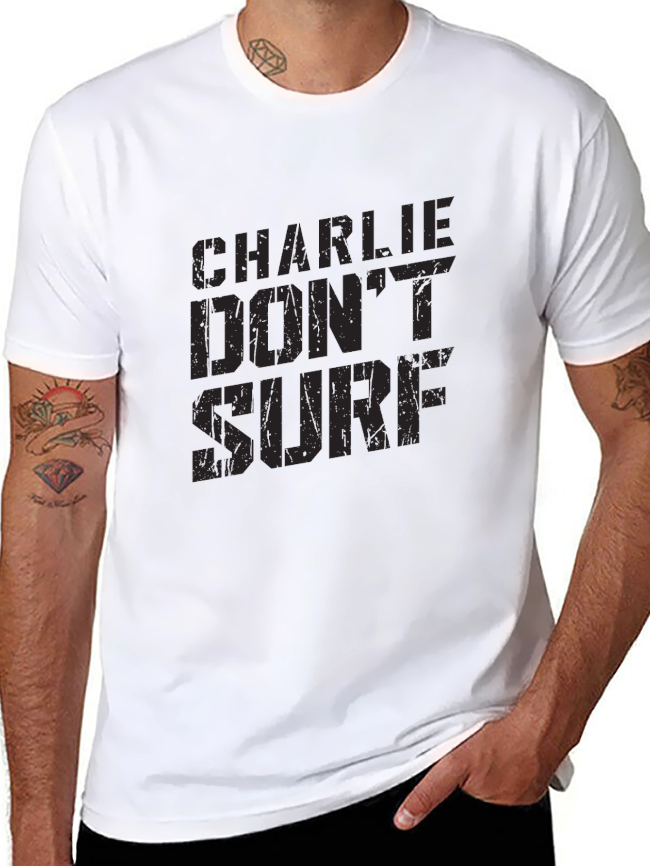 Charlie Dont Surf Black T-Shirt - Classic Movie Quote