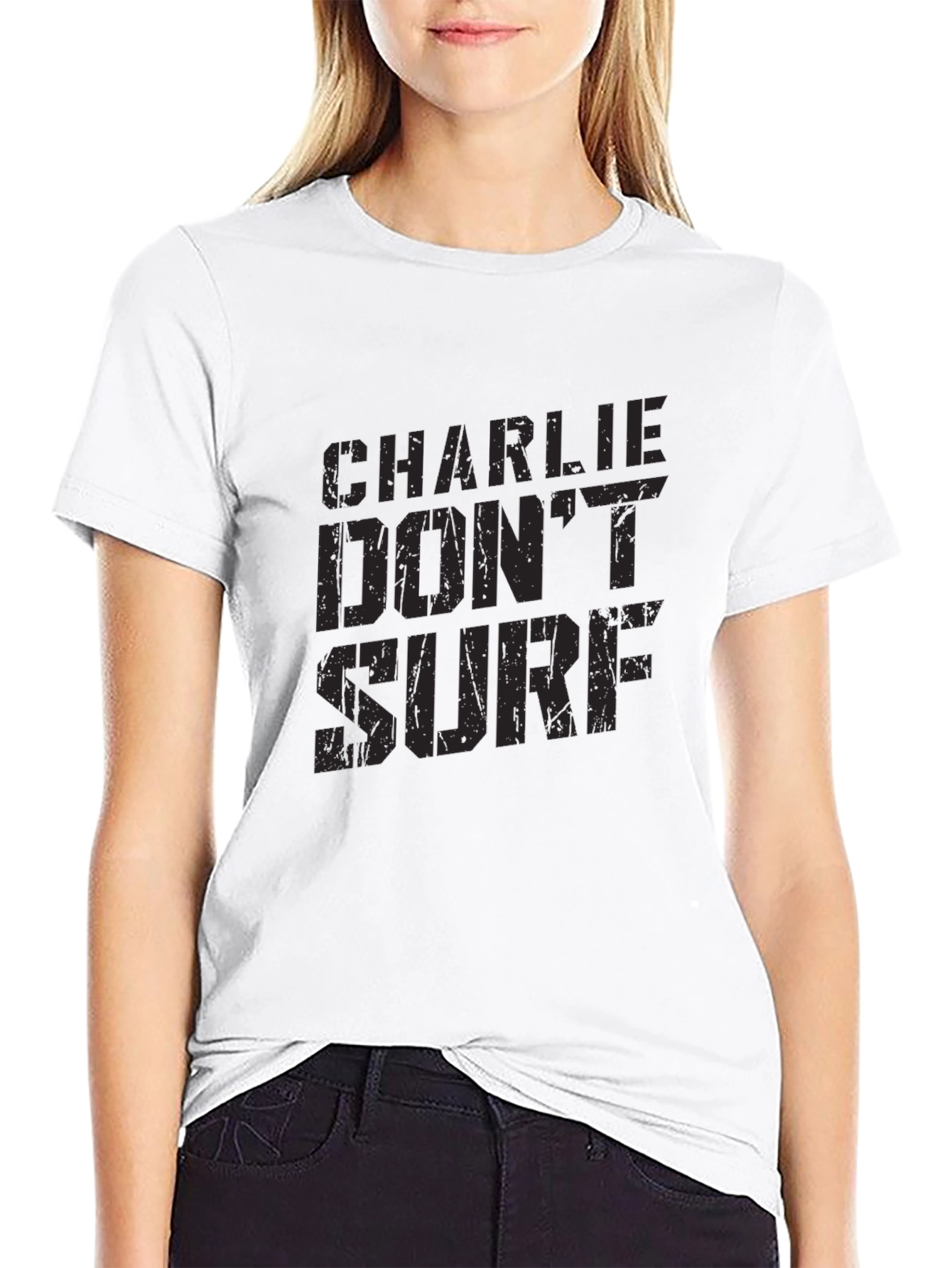 Charlie Dont Surf Black T-Shirt - Classic Movie Quote