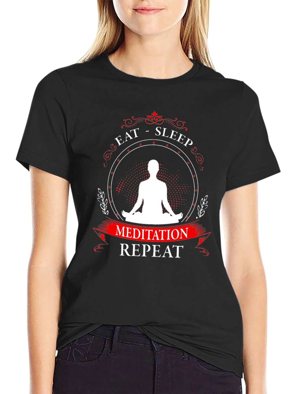 Eat Sleep Meditation Repeat Graphic T-Shirt