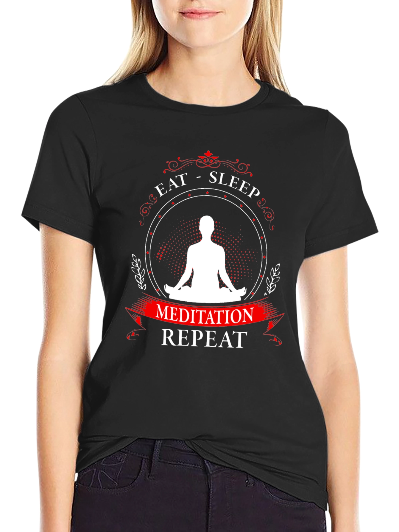 Eat Sleep Meditation Repeat Graphic T-Shirt
