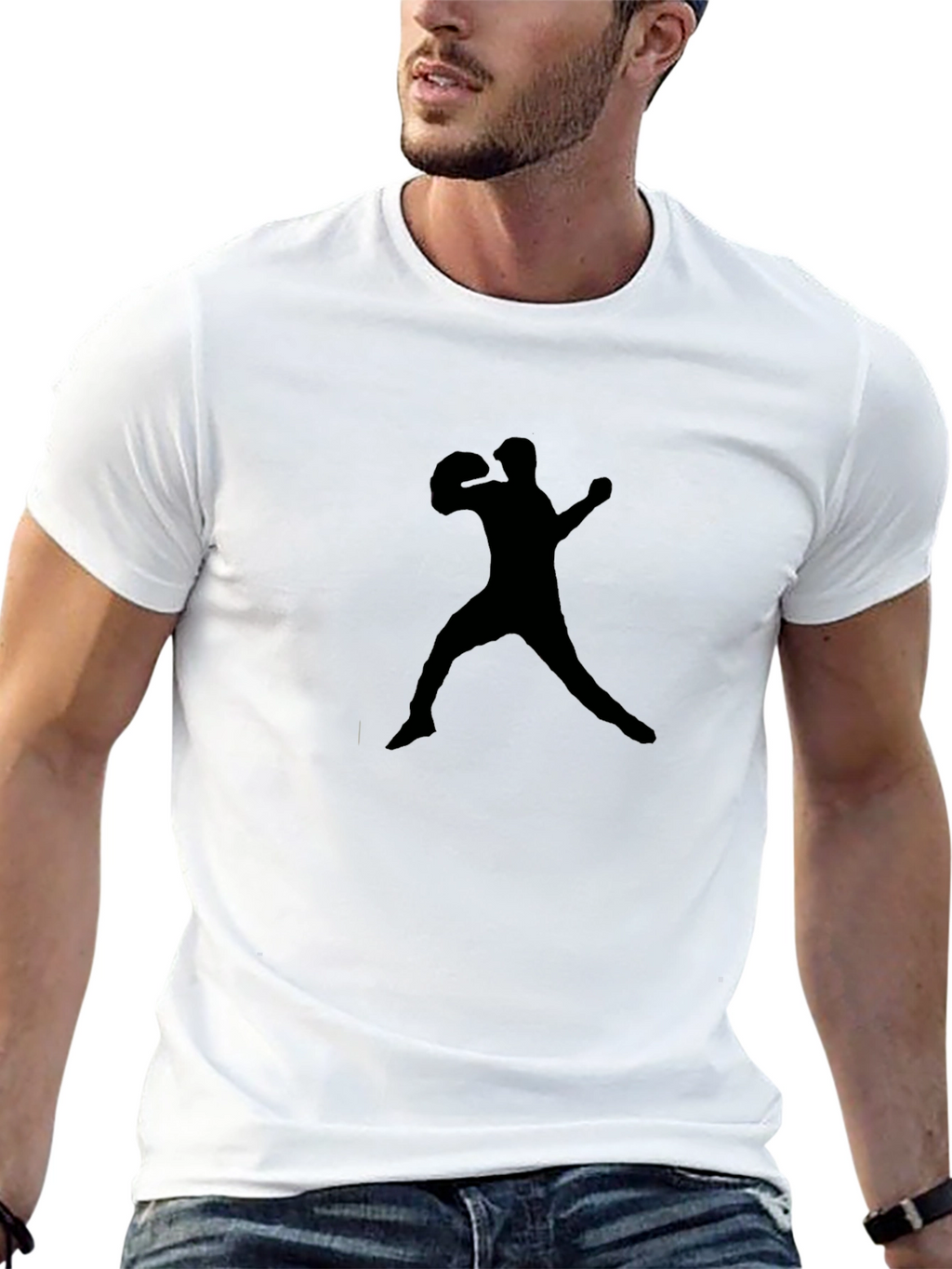 Black Baseball Player Silhouette Graphic Tee