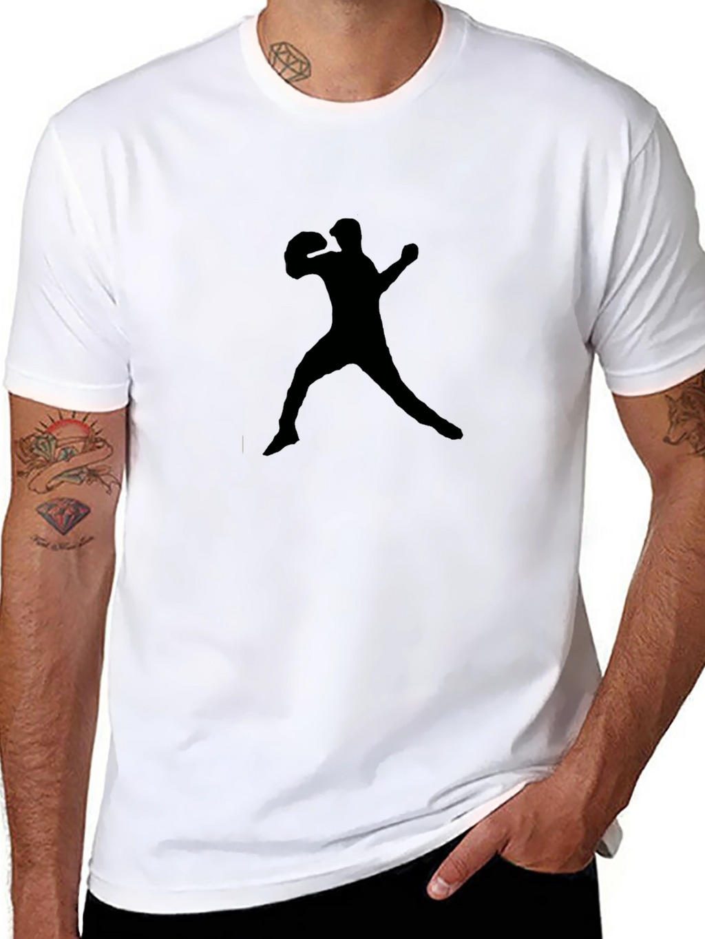 Black Baseball Player Silhouette Graphic Tee