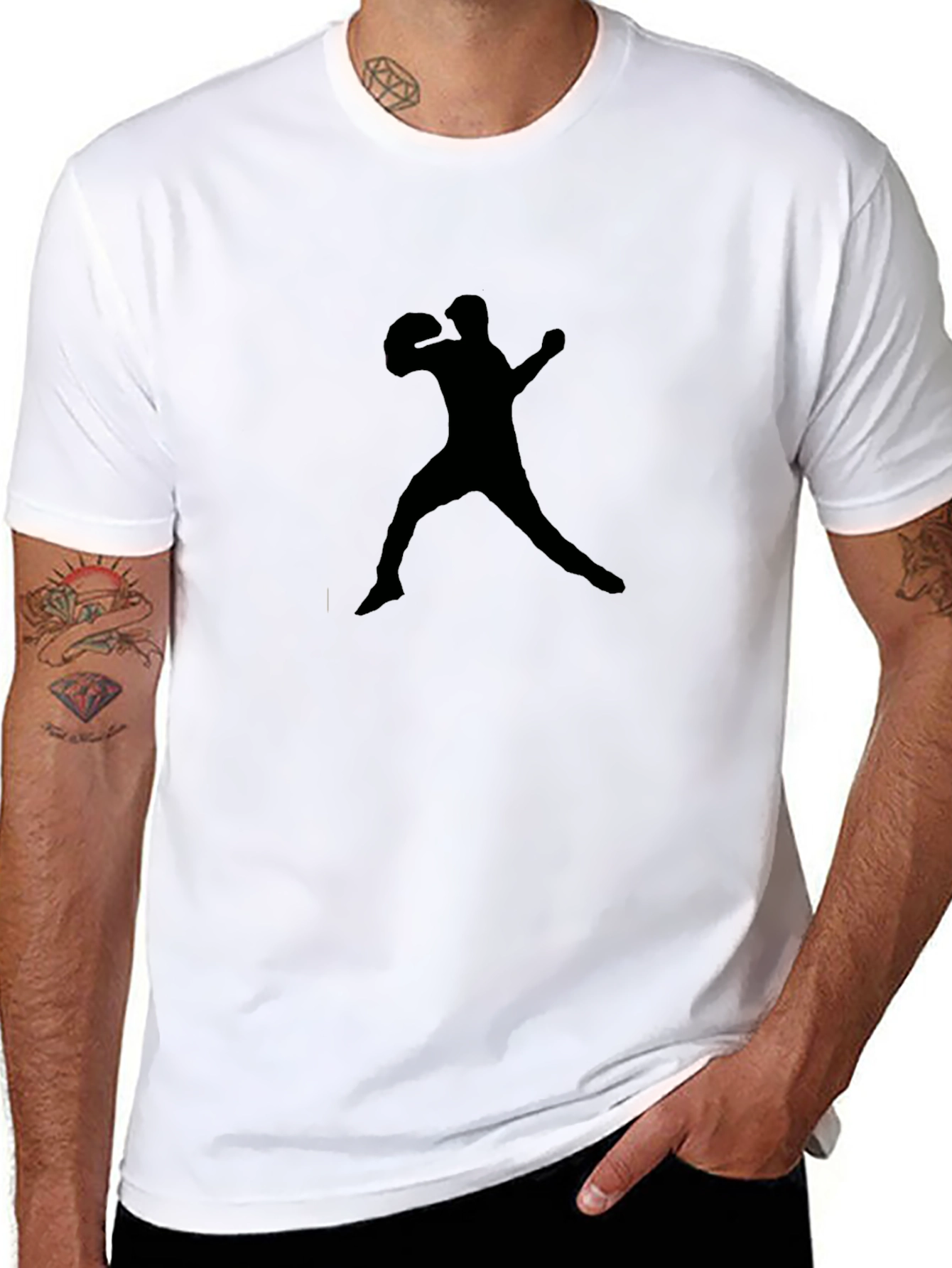 Black Baseball Player Silhouette Graphic Tee