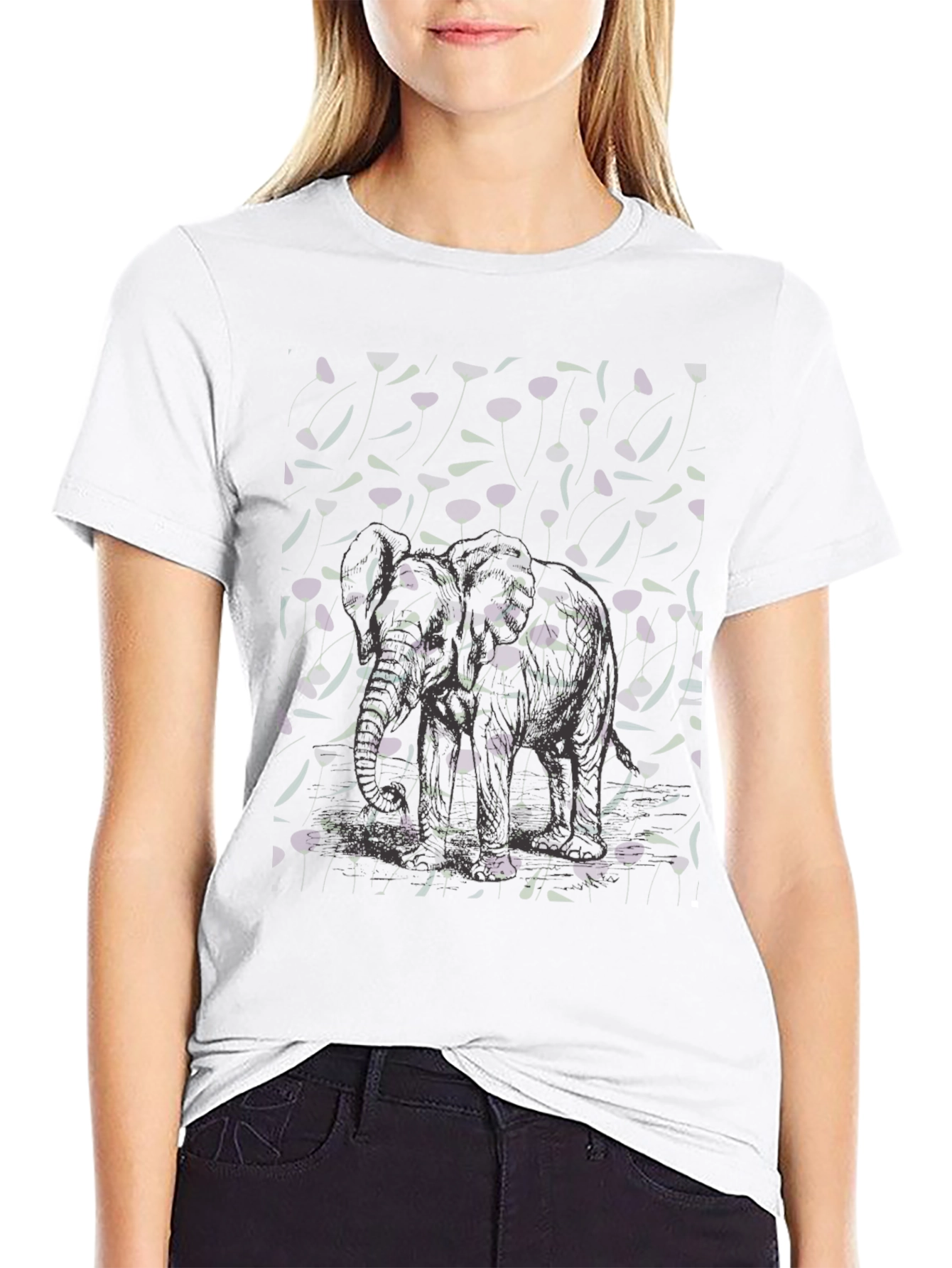Elephant Floral Graphic Tee - Mens Black T-Shirt