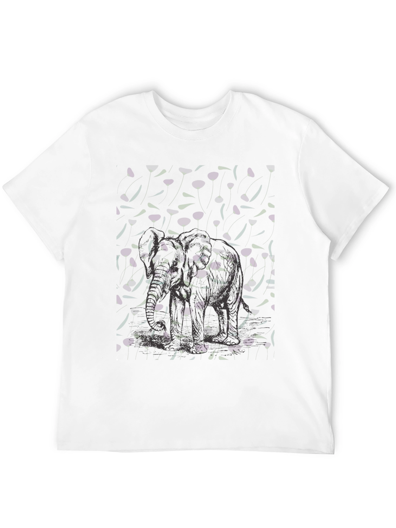Elephant Floral Graphic Tee - Mens Black T-Shirt