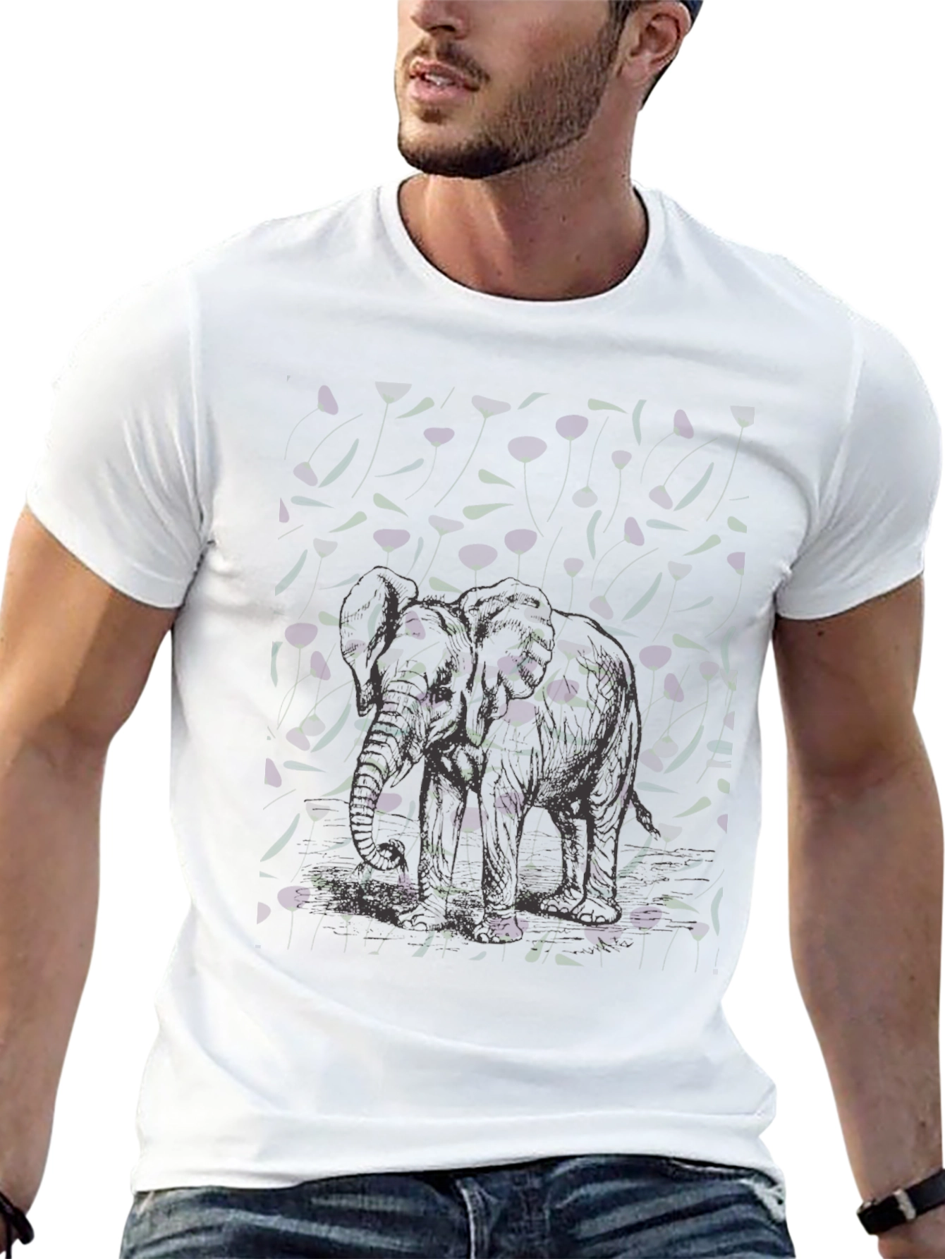 Elephant Floral Graphic Tee - Mens Black T-Shirt