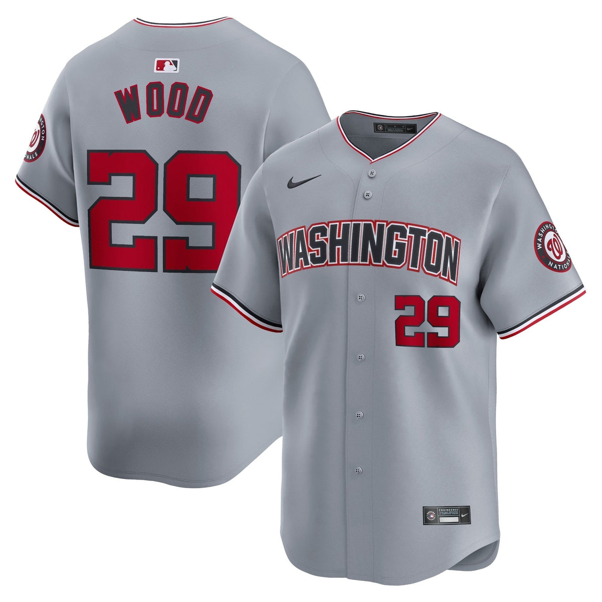 #29 James Wood Washington Nationals Road Jersey - Gray