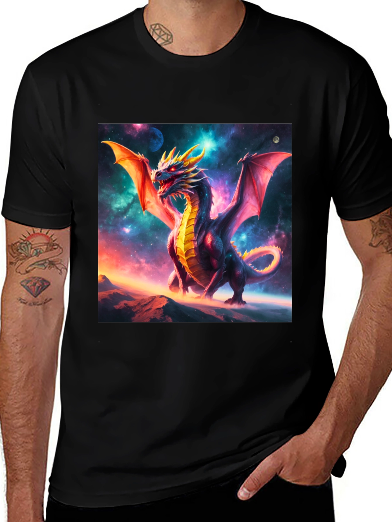 Dragon Graphic Tee - Black Cotton Blend T-Shirt