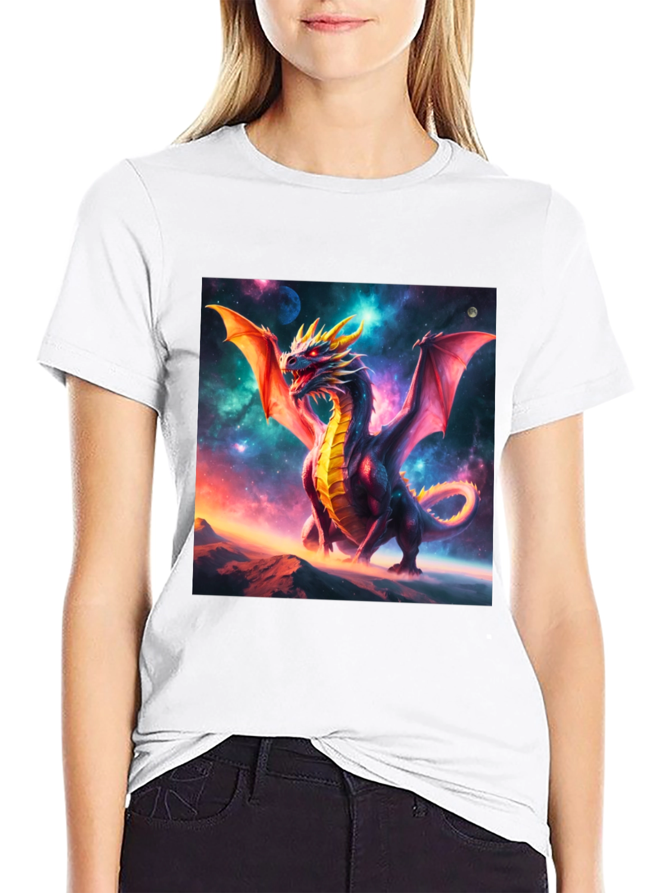 Dragon Graphic Tee - Black Cotton Blend T-Shirt