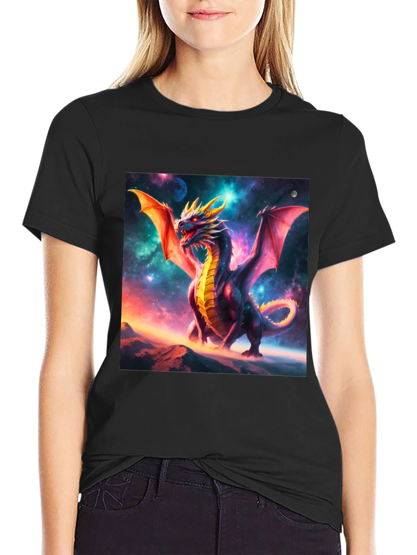 Dragon Graphic Tee - Black Cotton Blend T-Shirt