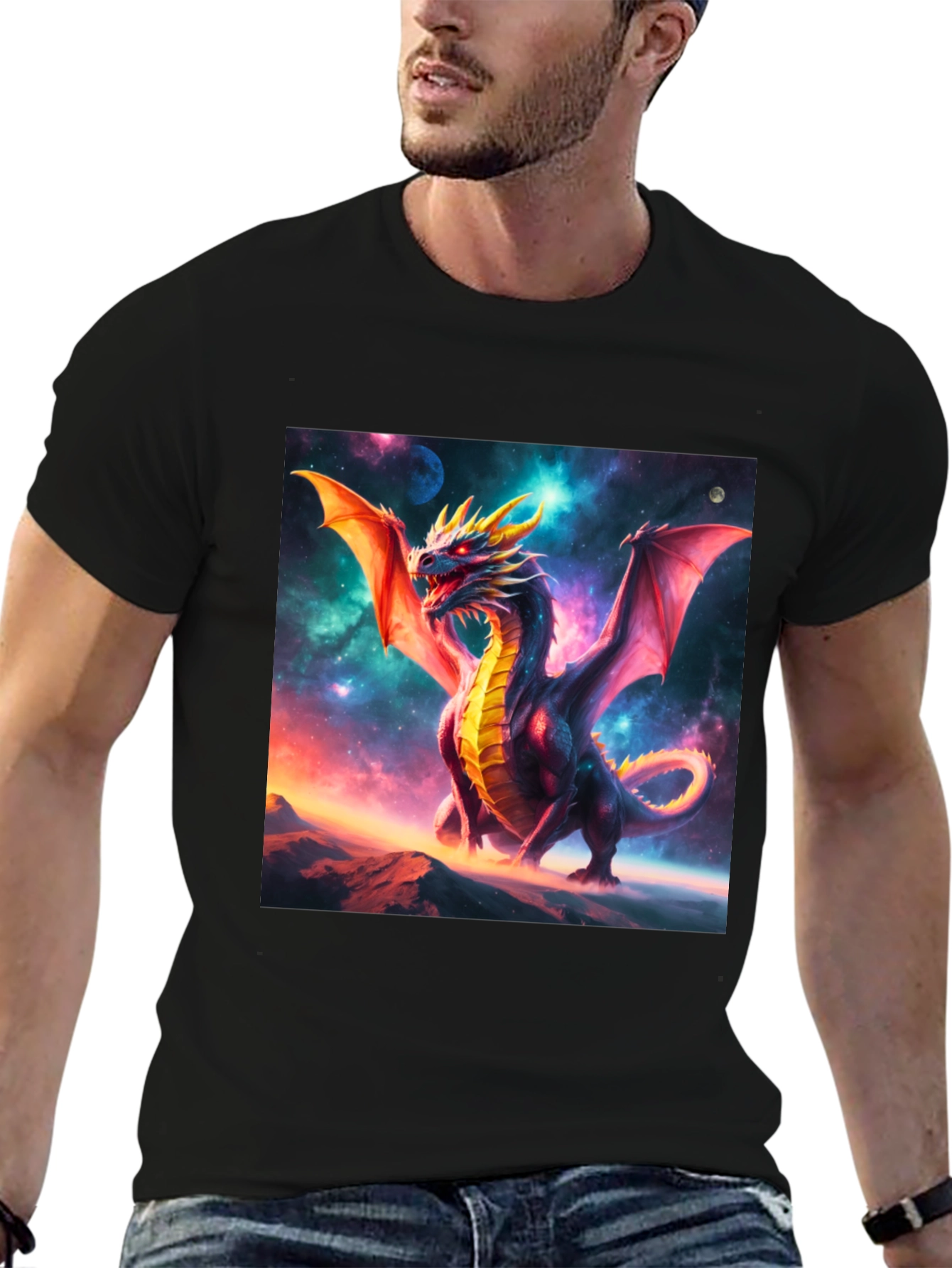 Dragon Graphic Tee - Black Cotton Blend T-Shirt