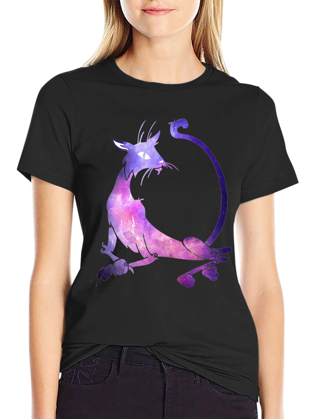 Cosmic Cat Graphic Black T-Shirt