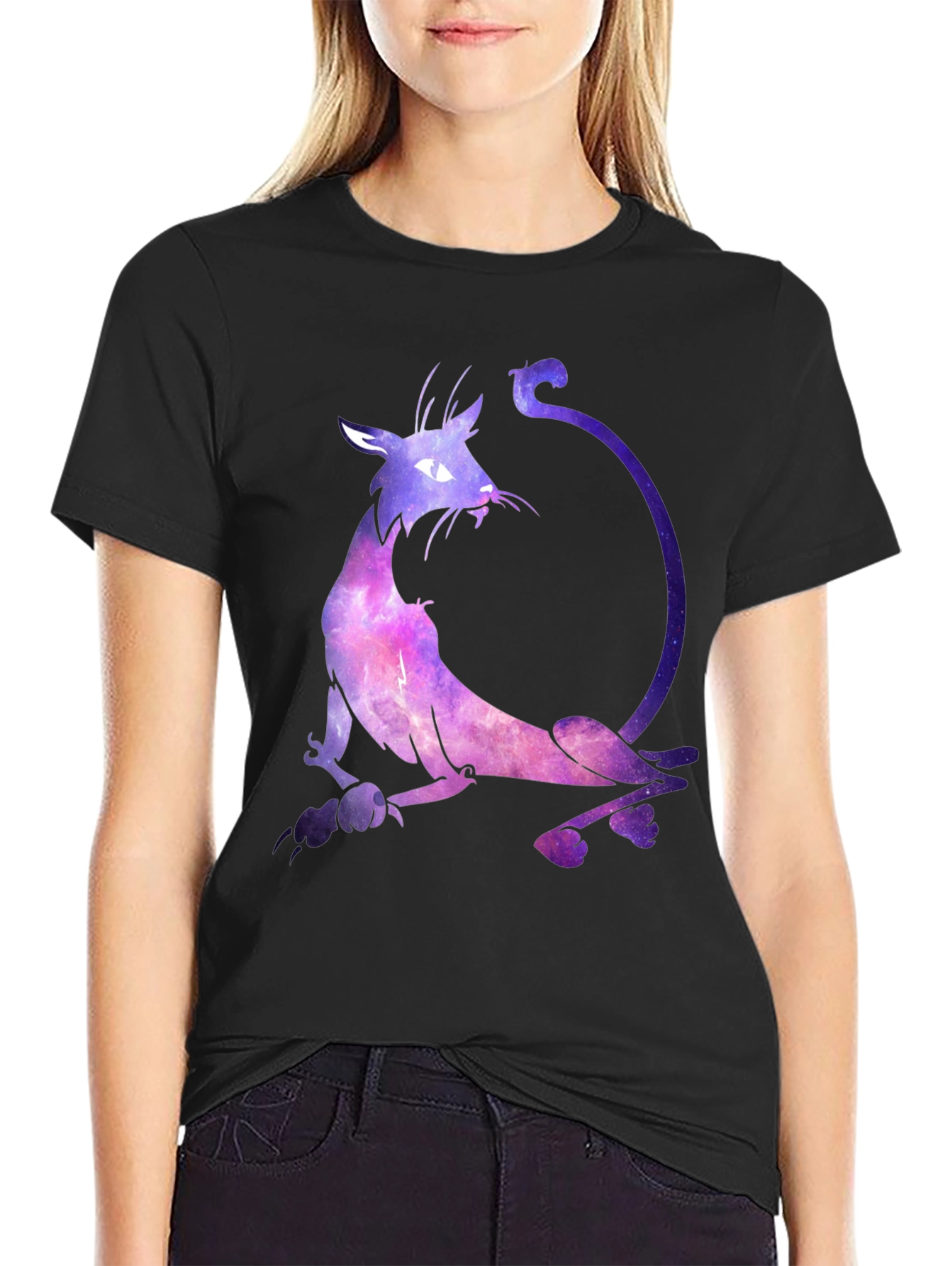 Cosmic Cat Graphic Black T-Shirt