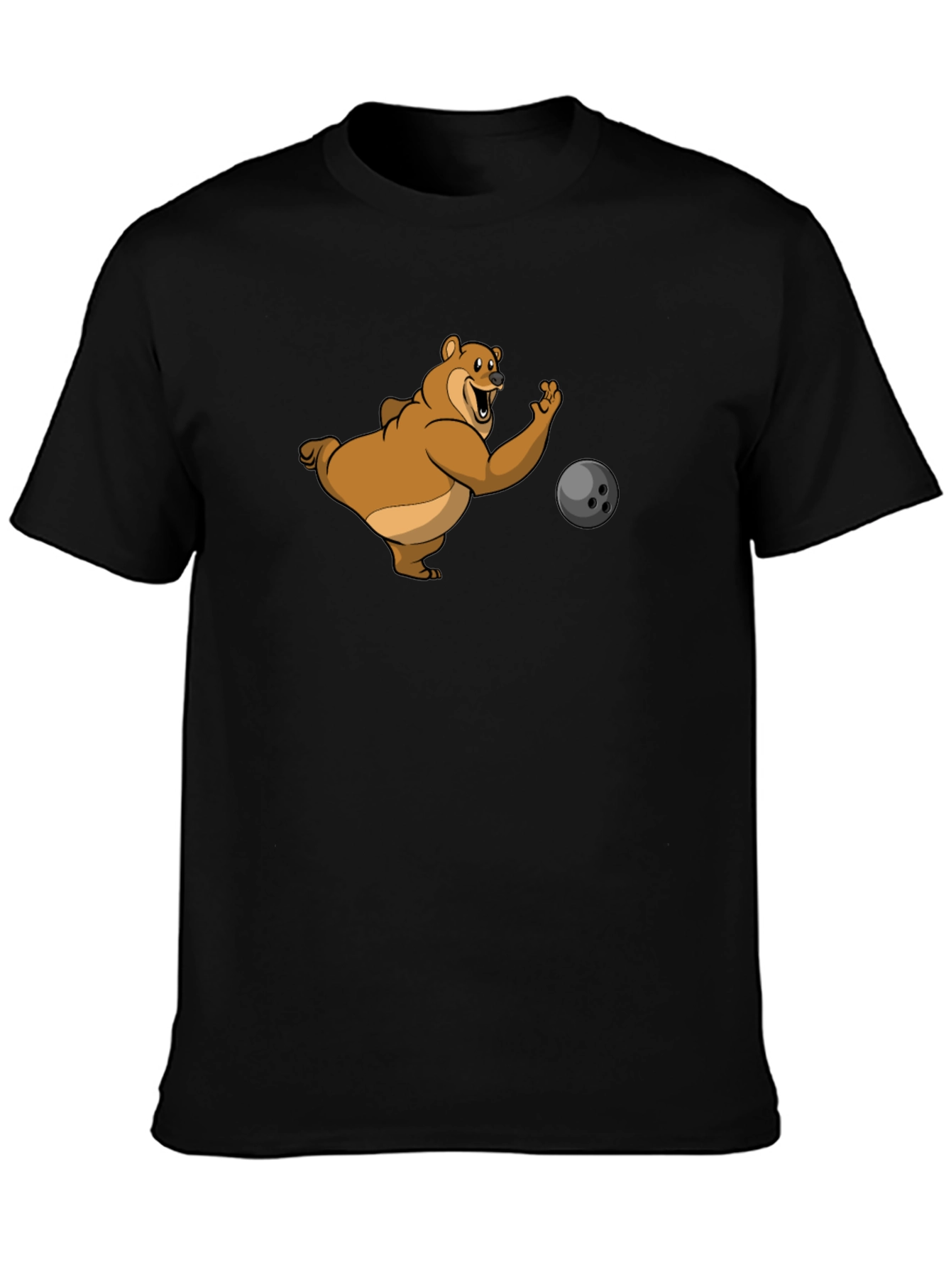 Bowling Bear Graphic Tee - Black Cotton T-Shirt