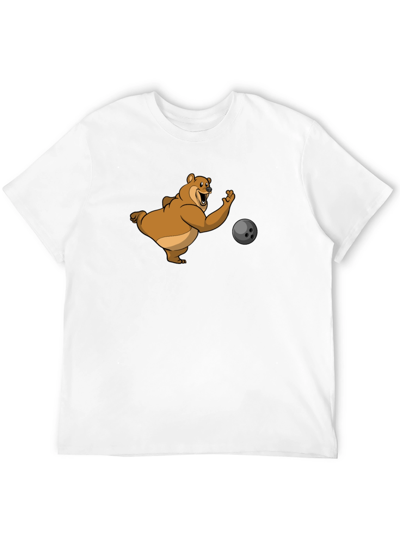 Bowling Bear Graphic Tee - Black Cotton T-Shirt