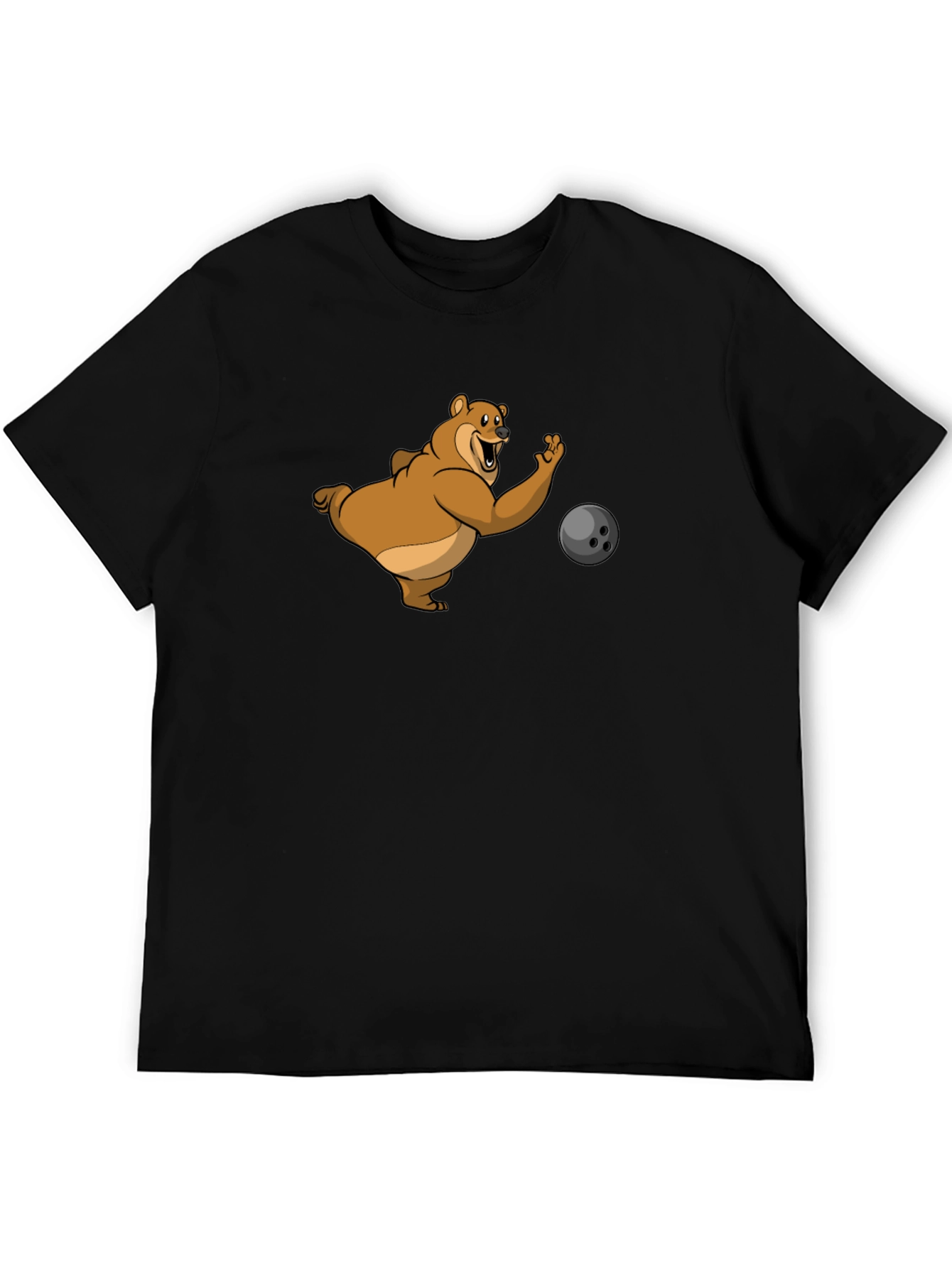 Bowling Bear Graphic Tee - Black Cotton T-Shirt