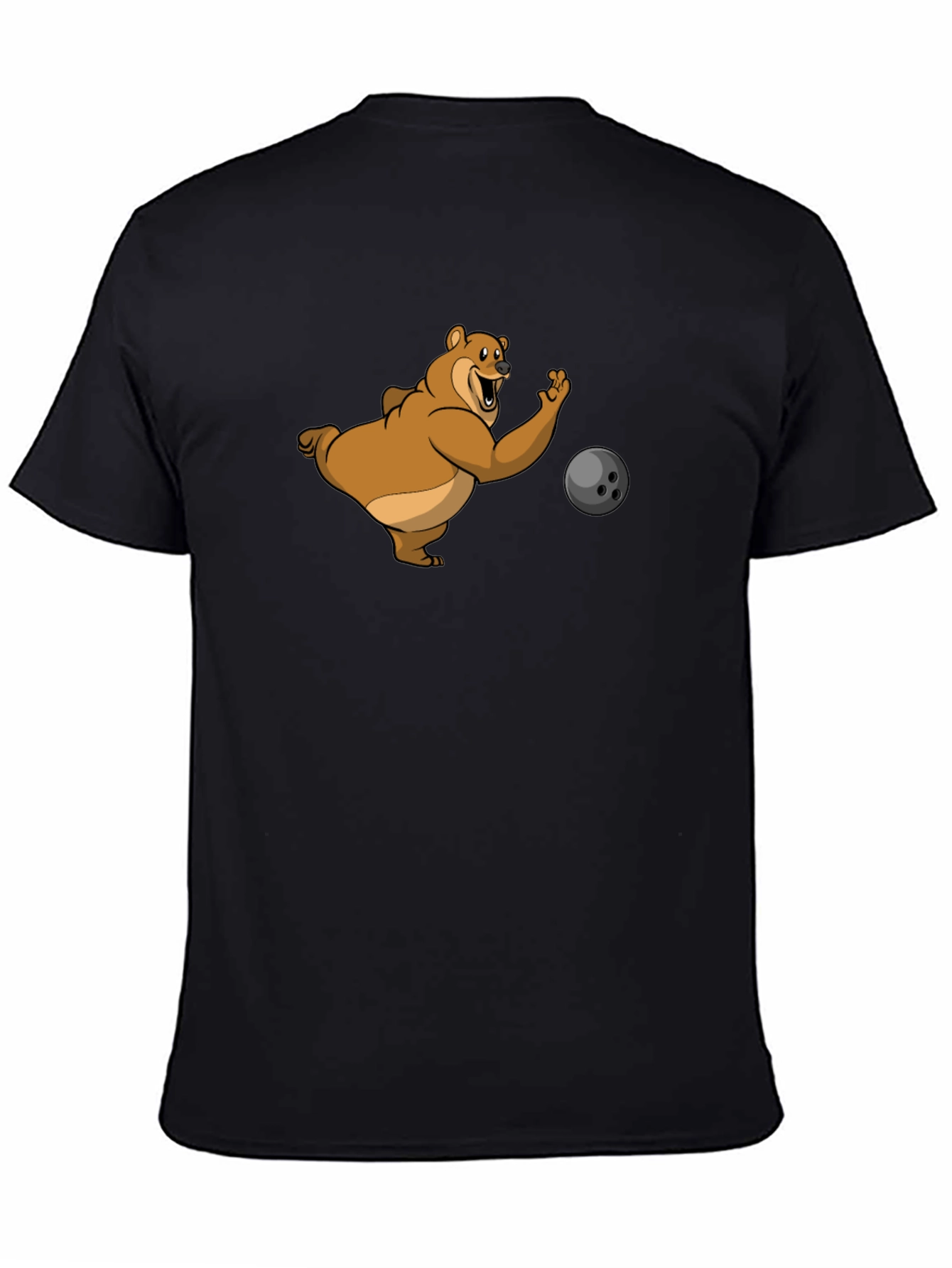 Bowling Bear Graphic Tee - Black Cotton T-Shirt
