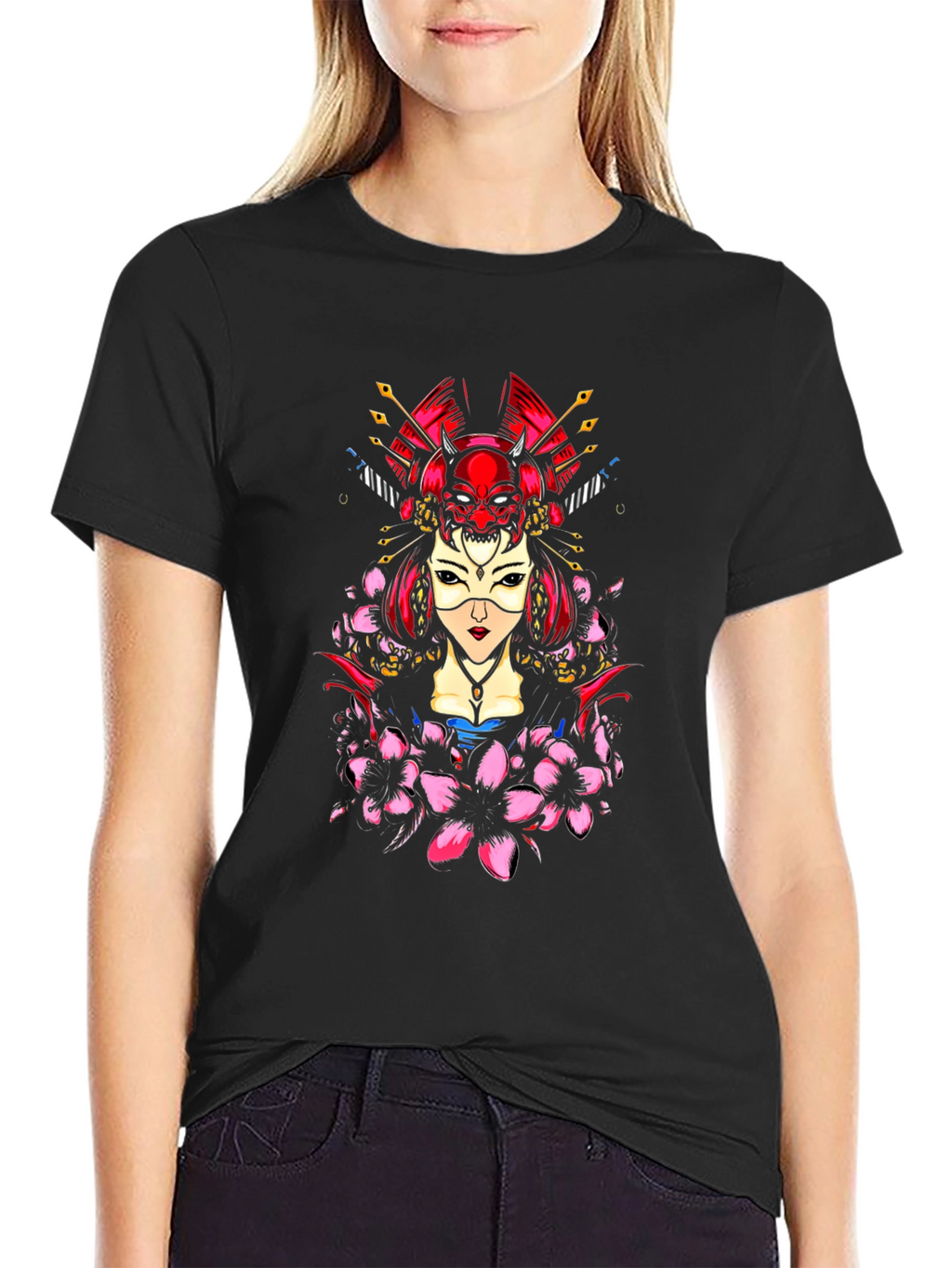 Geisha Oni Mask Graphic Tee - Black