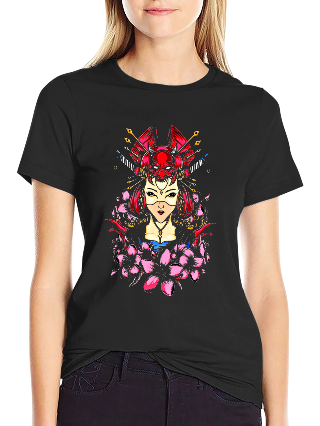 Geisha Oni Mask Graphic Tee - Black