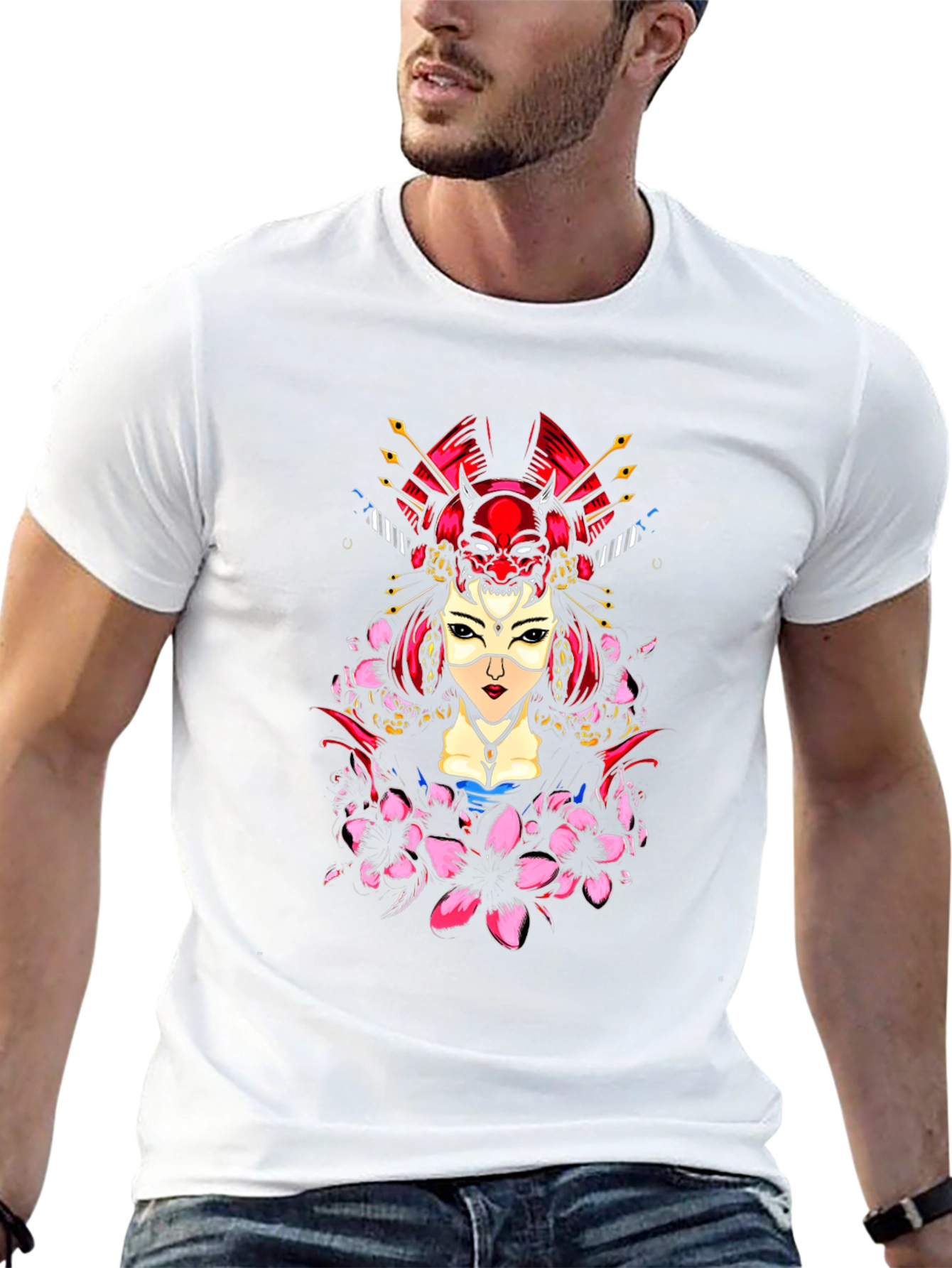Geisha Oni Mask Graphic Tee - Black