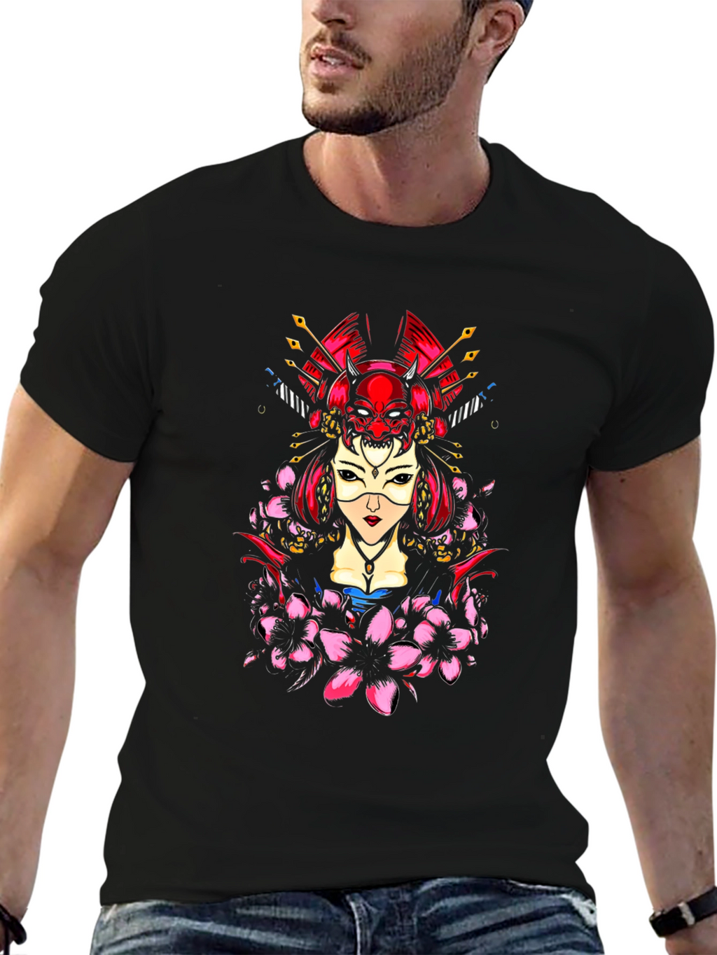Geisha Oni Mask Graphic Tee - Black