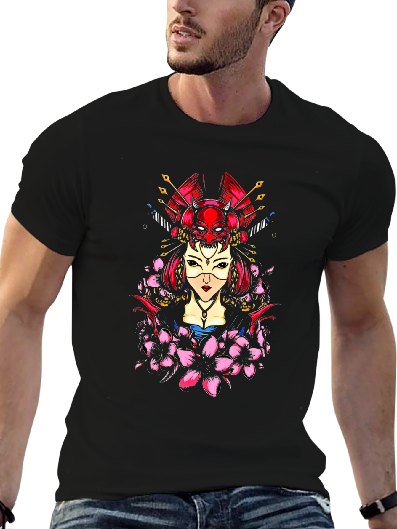 Geisha Oni Mask Graphic Tee - Black