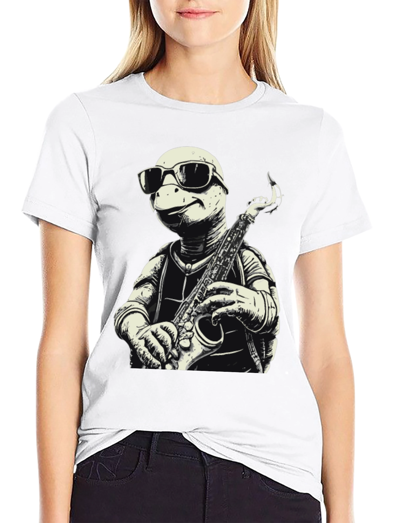 Cool Turtle Sax Player Graphic Tee