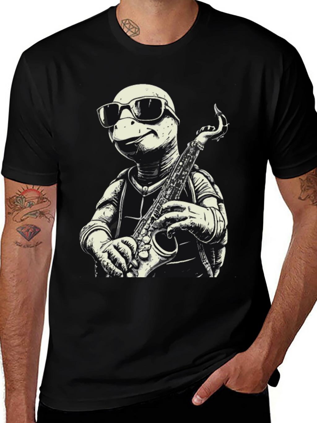 Cool Turtle Sax Player Graphic Tee
