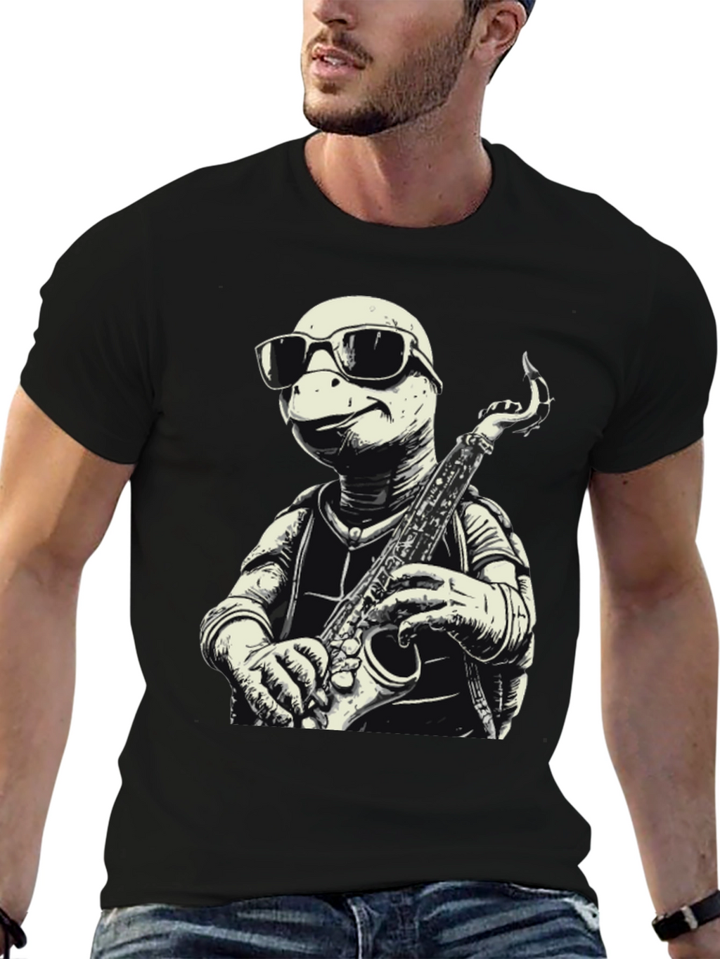 Cool Turtle Sax Player Graphic Tee