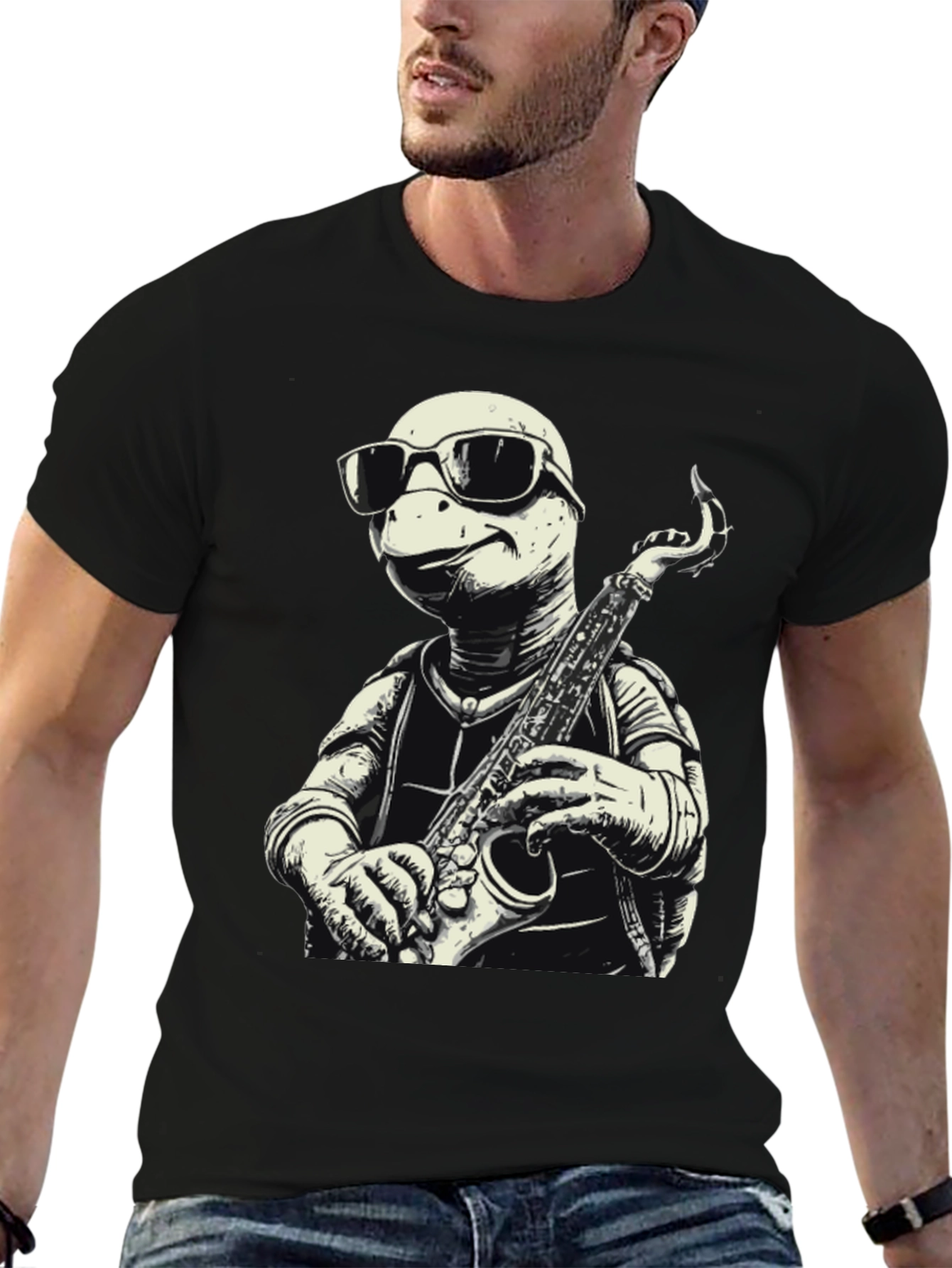 Cool Turtle Sax Player Graphic Tee