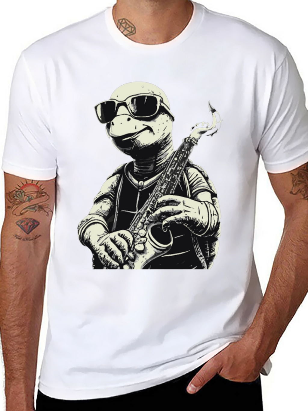 Cool Turtle Sax Player Graphic Tee