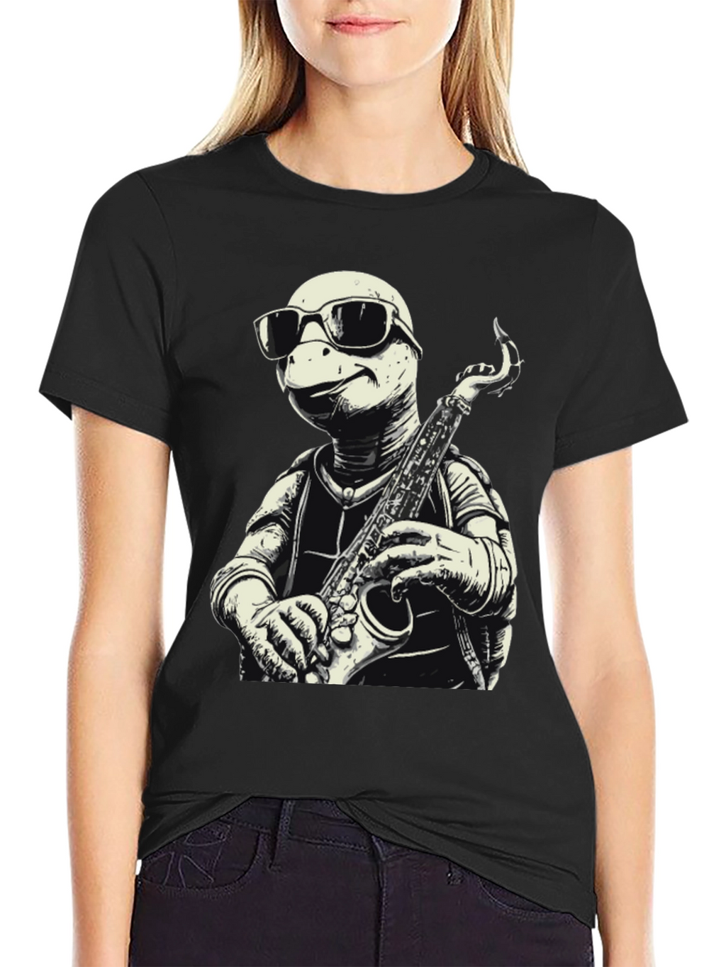 Cool Turtle Sax Player Graphic Tee