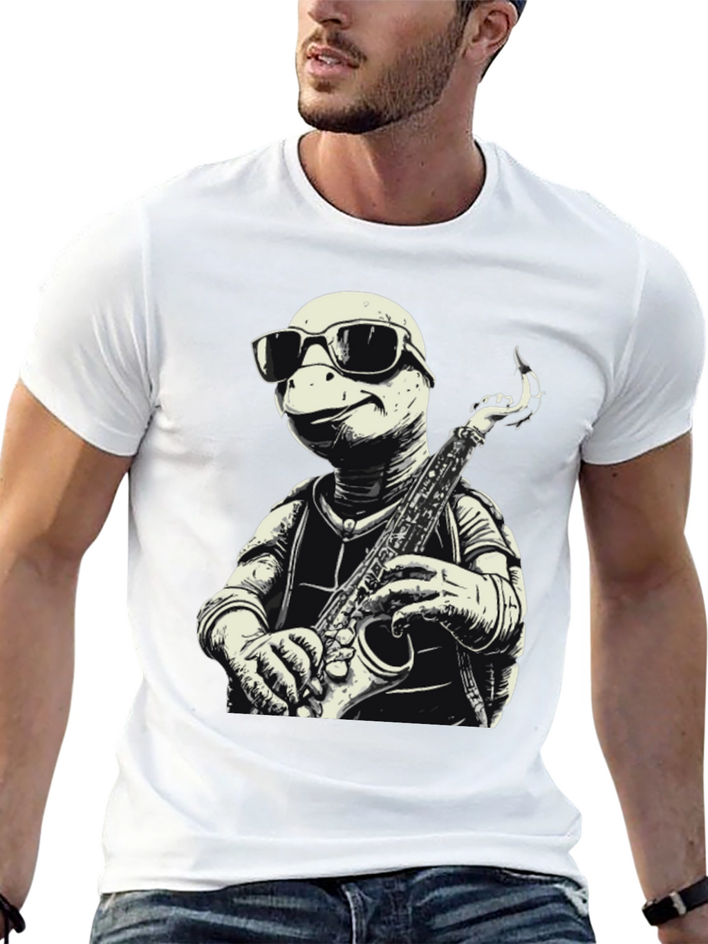 Cool Turtle Sax Player Graphic Tee